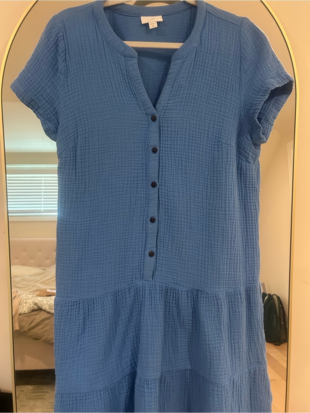 J. Jill Blue Button-Front Textured Midi Dress